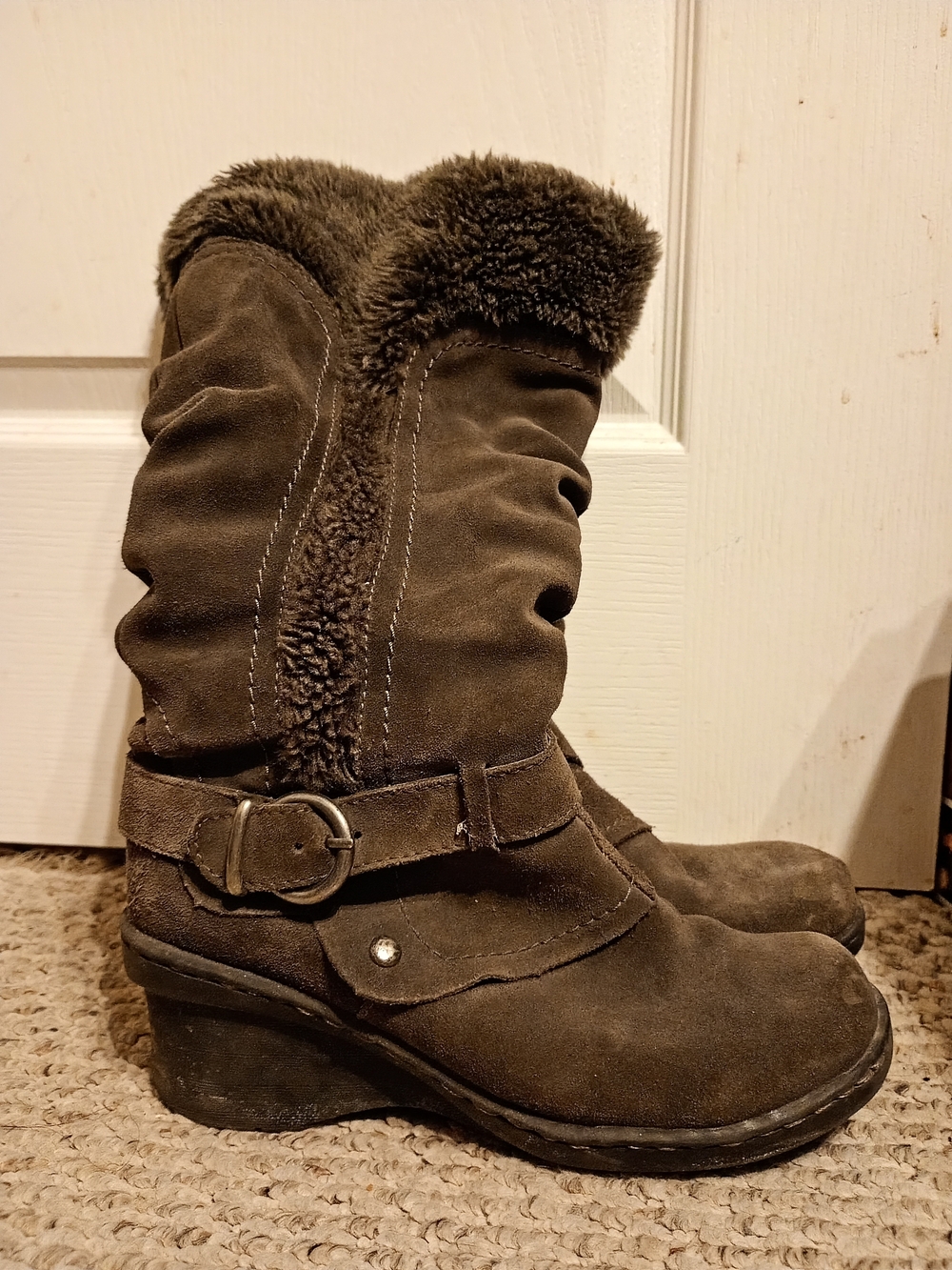 Brown Suede Fur-Lined Winter Boots